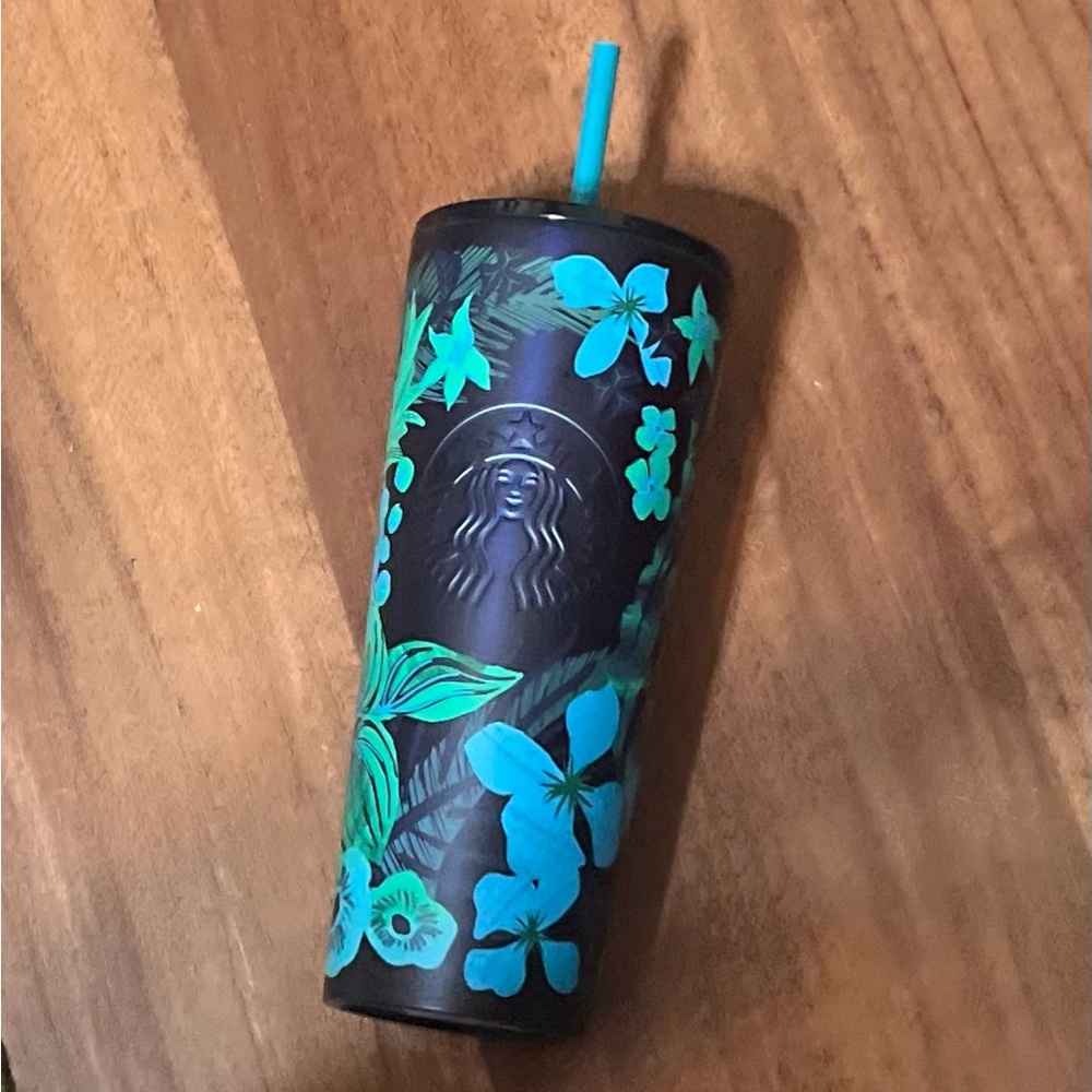 Starbucks Summerforest blue green floral stainless steel tumbler Venti 2022